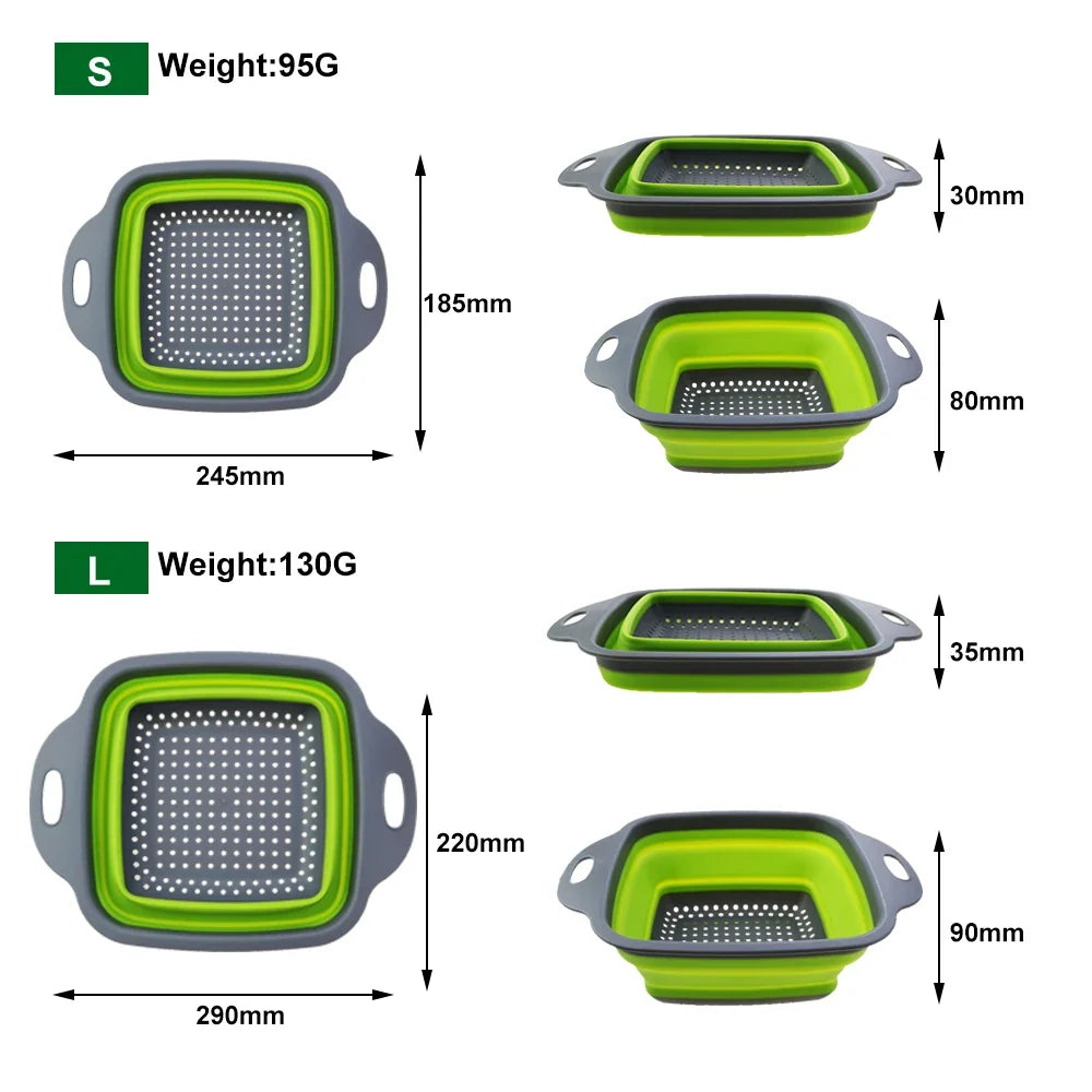 Silicone2026 Edition Folding Drain Basket 2-In-1 Collapsible Colander For Fruits And Vegetables Space-Saving Kitchen Device Fall
