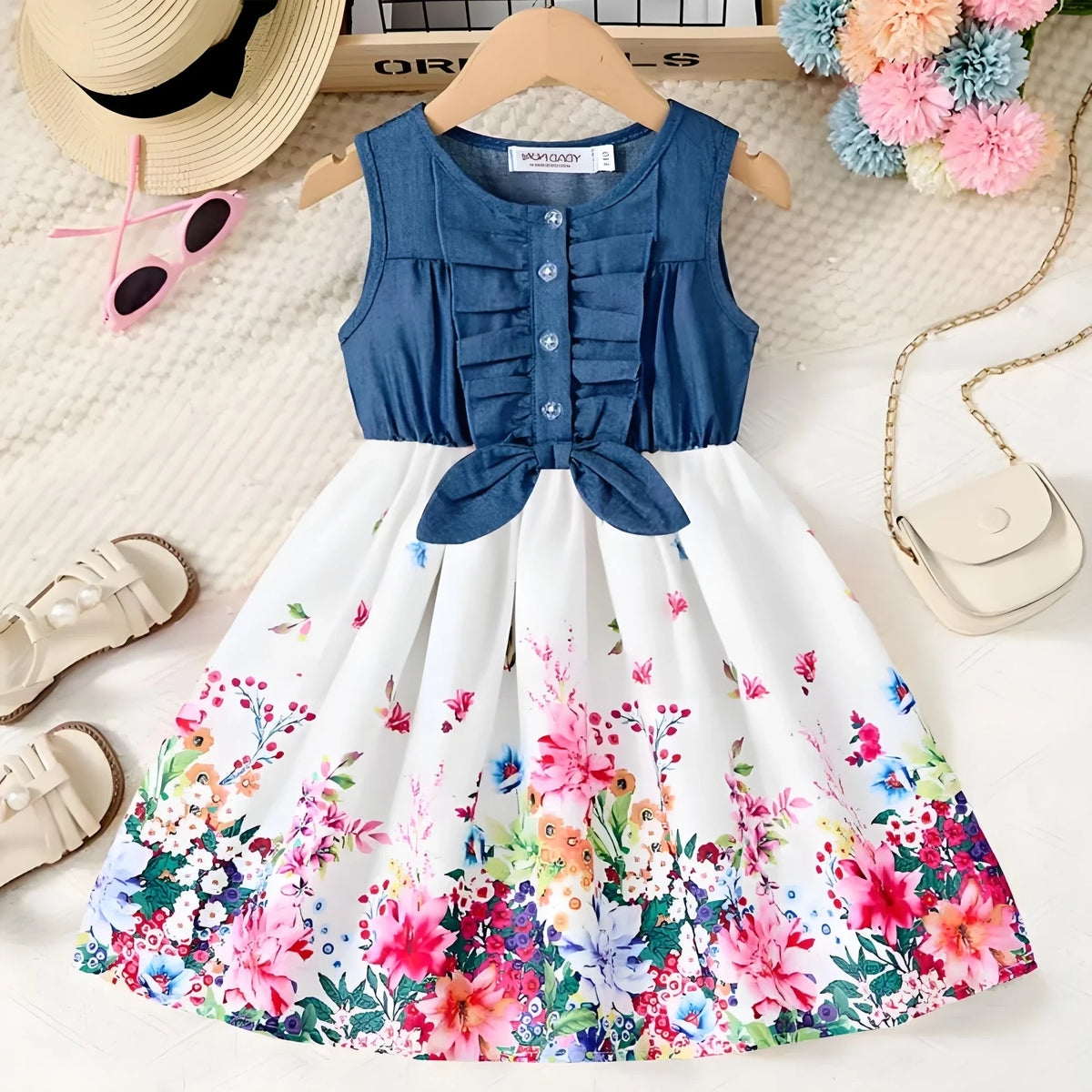 girls' Breathable dress - lace-up sling, sleeveless, flowy, polyester, for summer