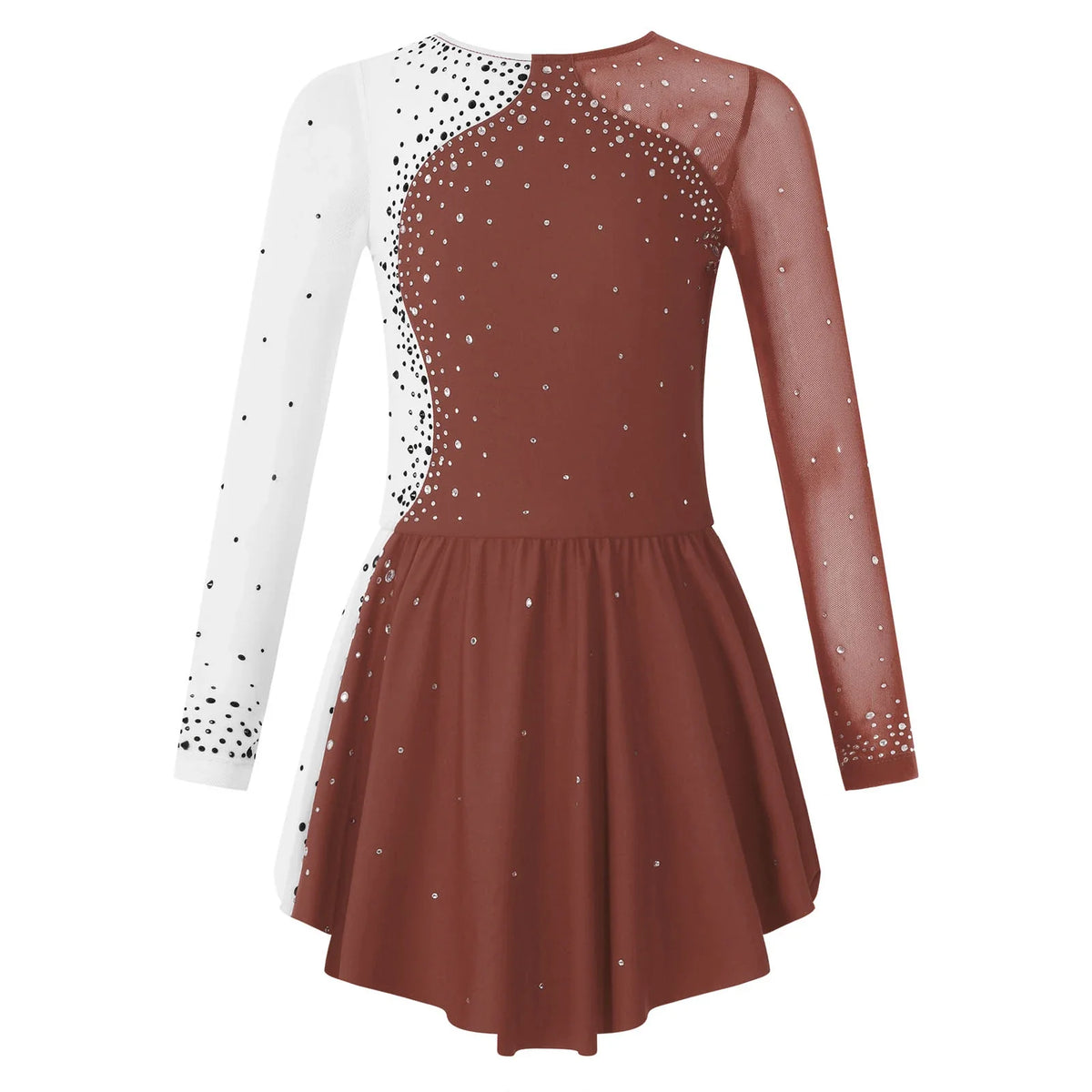 long sleeve rhinestone accents, jersey, dance performance costume – Stretchy girls figure skating dress