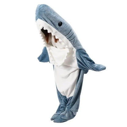 Shark Cartoon Flannel Sleeping Bag Pajamas - Hooded Cozy Animal Nightgown for Kids