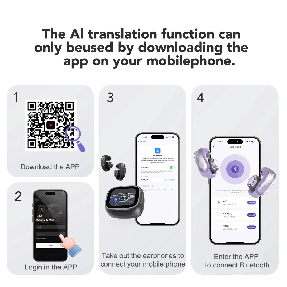 Wireless2026 Edition Earbuds Open-Ear Translation Earphones Real-Time Language Translate 135 Languages For Travel, Office Fall