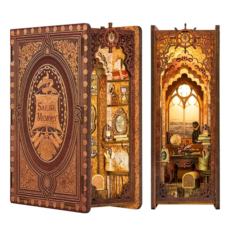 Book DIY Nook Kit Wooden Miniature Shelf Insert Roombox Dollhouse Model Holiday 2025 Cozy Library Gift