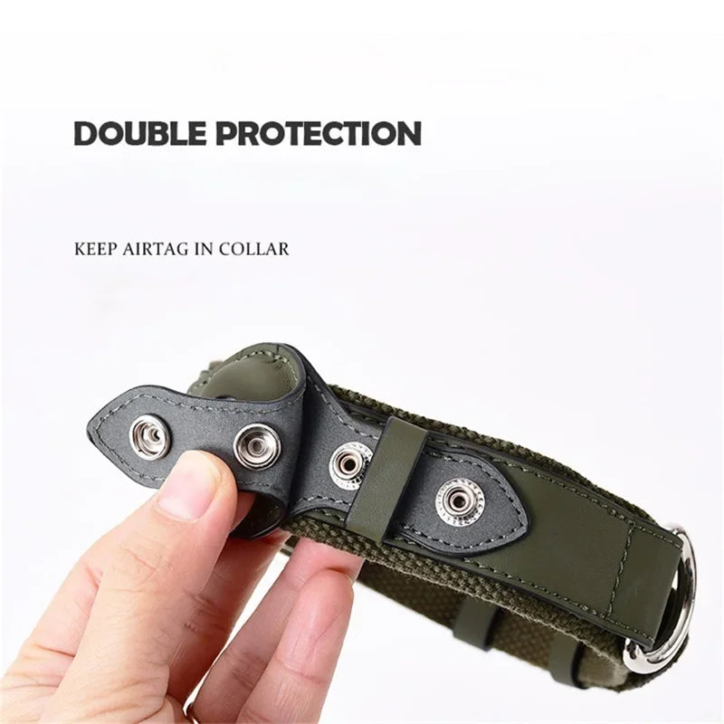 Leather Dog Collar Flexible Padded Pet Collar With AirTag Holder Deluxe Design All-Season Comfort Gift