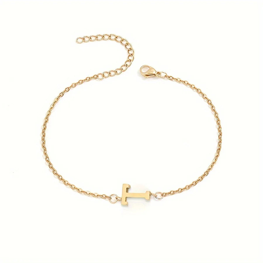 Letter Initial Bead Bracelet Thin Chain Minimalist Elegant