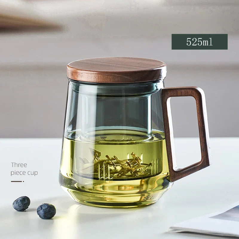 Glass Tea Cup With Wood Handle Heat Resistant Puer Filter Mug Kung Fu Tea Kit Fall 2025 Simple Brewing