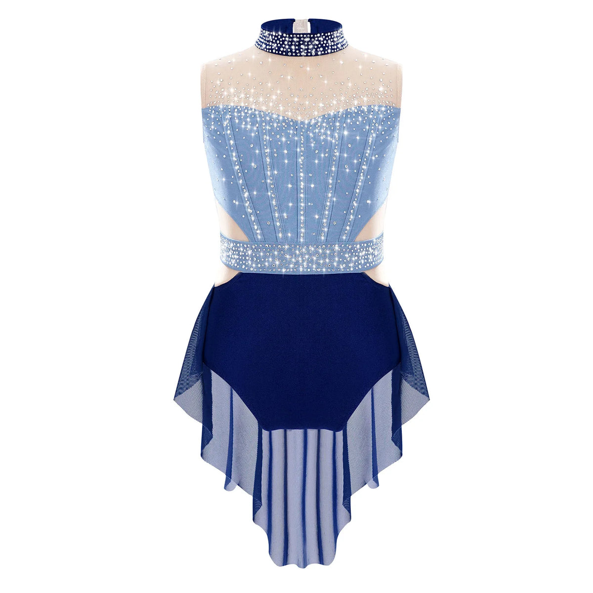 Light Girls' Leotard - Rhinestone Embellished, Mesh Skirt, Polyester/Nylon/Elastane, For Ballet, Gymnastics