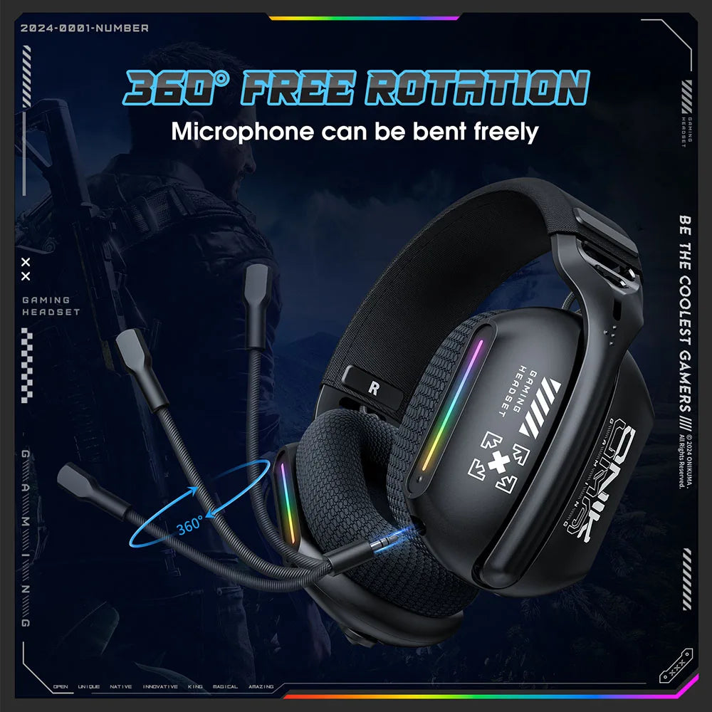 Cordless Gaming Headset Tri Mode Bluetooth Wired Immersive
