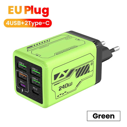 USB2026 Edition C Charger 6-Port Fast Charge, 4 USB A 2 Type-C PD3.0, EU UK US Plug, Back to School