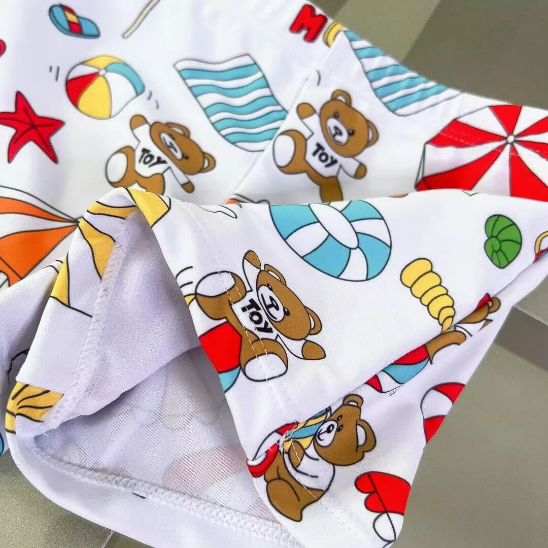 bear-printed, polyester, for summer swimming and beach play – Fast-dry boys' swim shorts
