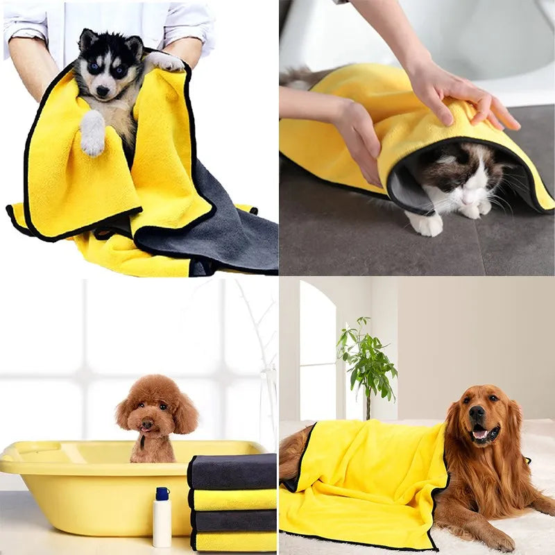 Absorbent Fast Drying Pet Towels for Dogs & Cats - Plush Fiber Bathrobe & Cleaning Mat