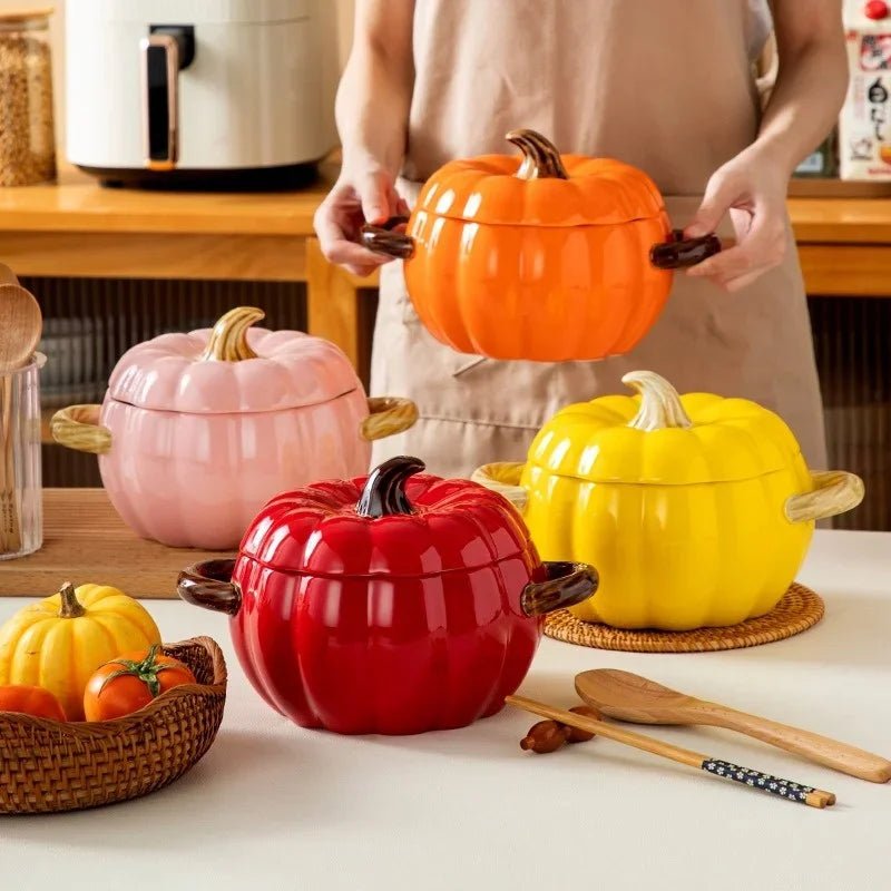 Soup Pumpkin Pot 1.4L Ceramic Bowl With Lid Halloween