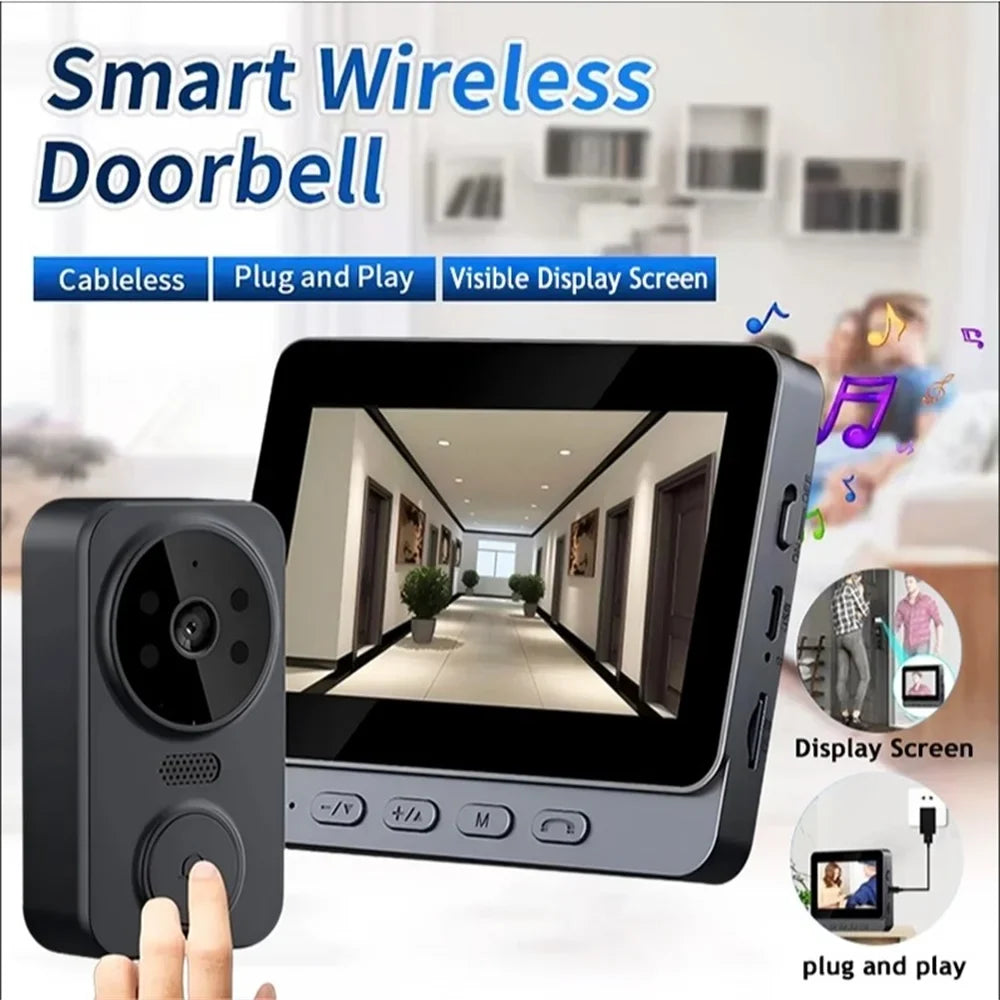 Wireless2026 Edition Video Doorbell Bundle Smart Security Kit With Night Vision 2.4G WiFi Cloud Storage Spring