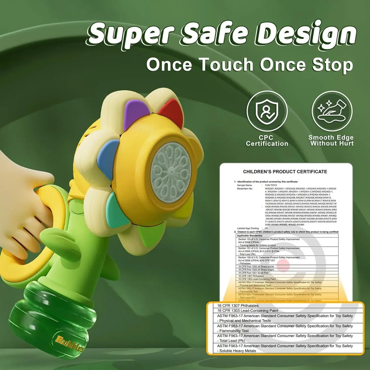 Bubble Machine for Kids Sunflower Design 3-Speed Travel-Friendly Bubble Blower Toy for Parties