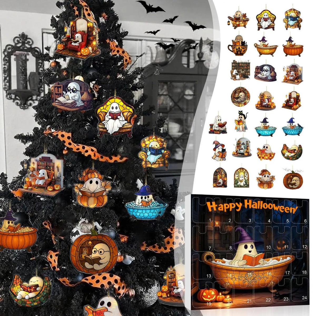 Countdown Halloween Calendar 24 Acrylic Ghosts Decor