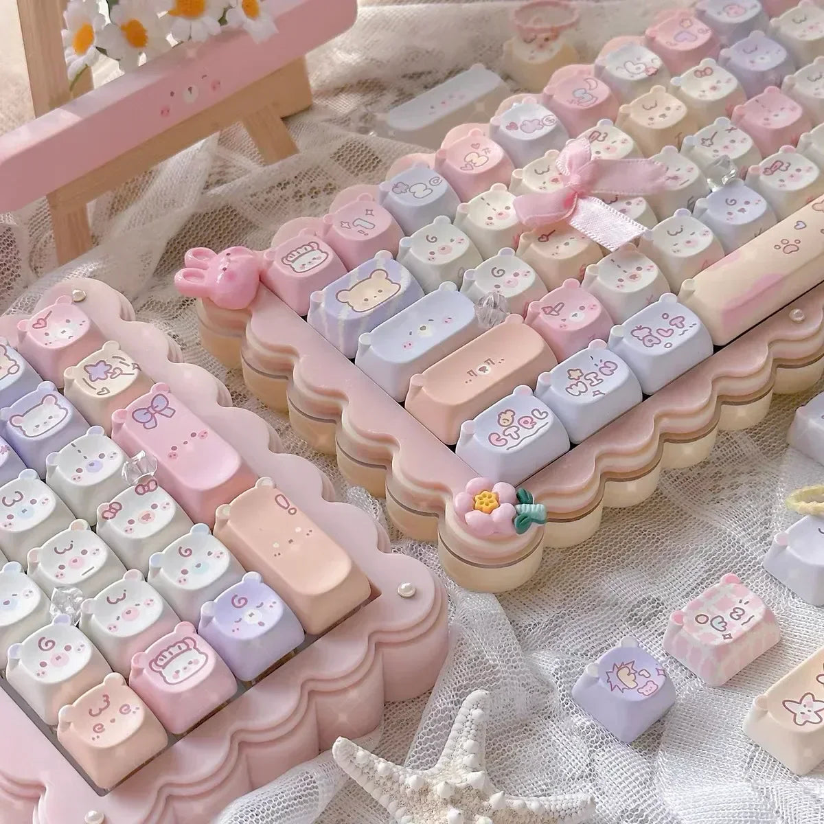 Keycaps PBT Cat Keycap Kit Alice Layout 2.25U 2.75U Pastel Mechanical Keyboard TikTok Viral Fall 2025 Cute Desk Gift