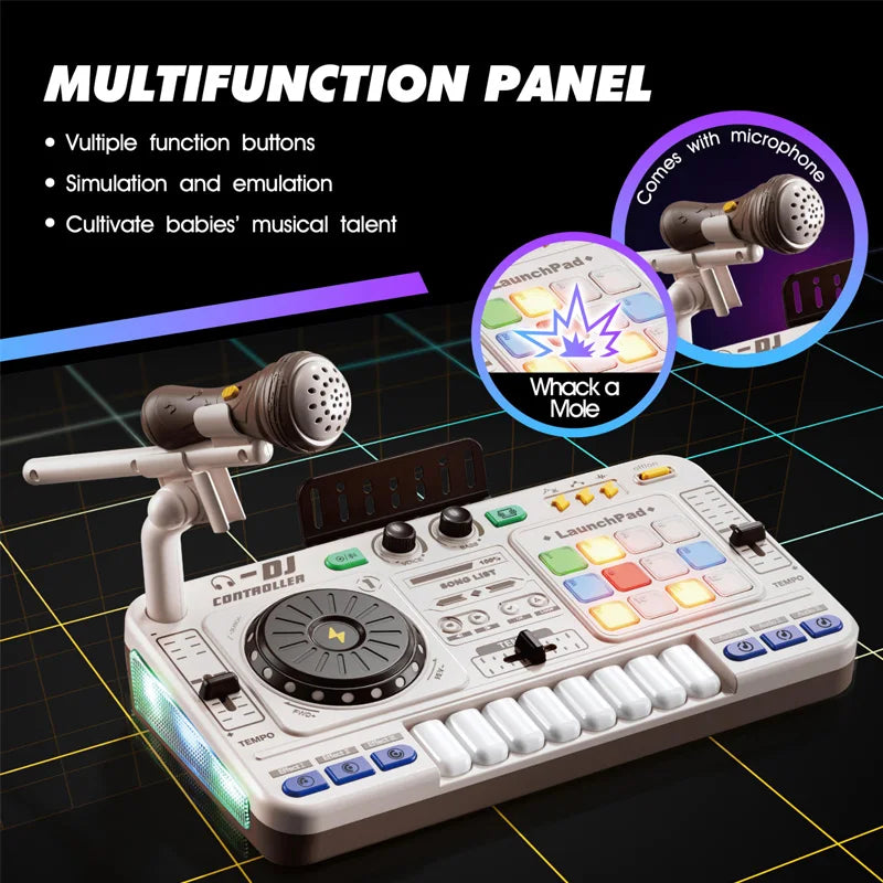 Kids2025 Edition DJ Mixer Toy With Microphone, Multifunctional Electronic Music Controller Educational Birthday Gift Fall