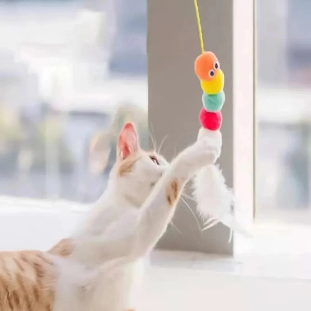 Cat Pet Toys Funny Stick Kitten Elastic Rope Dragonfly Feather Bell Swing