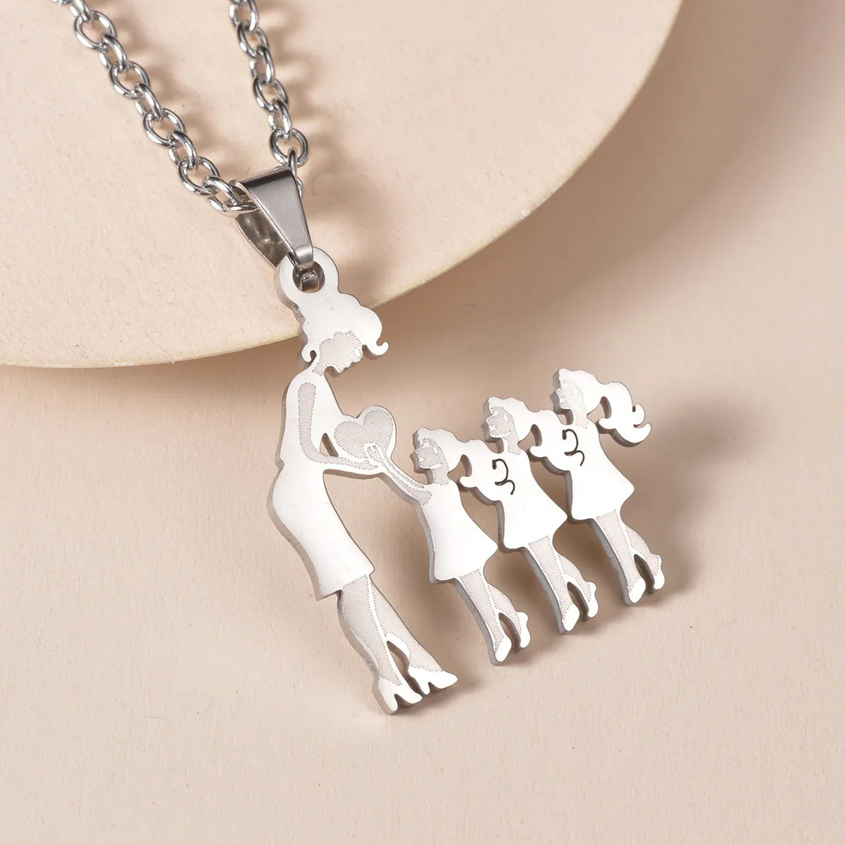Mother's Day Gift Children Family Stainless Steel Jewelry – Silver Stainless Steel Mother & Kids Pendant Necklace