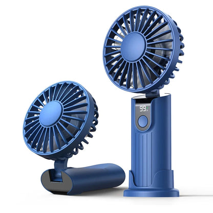 2400mAh/5000mAh Mini Travel-Friendly Fan USB Battery-Powered 3 Speeds, Hand-Held Pocket Fan with Lanyard & Base, Foldable Desk Fan