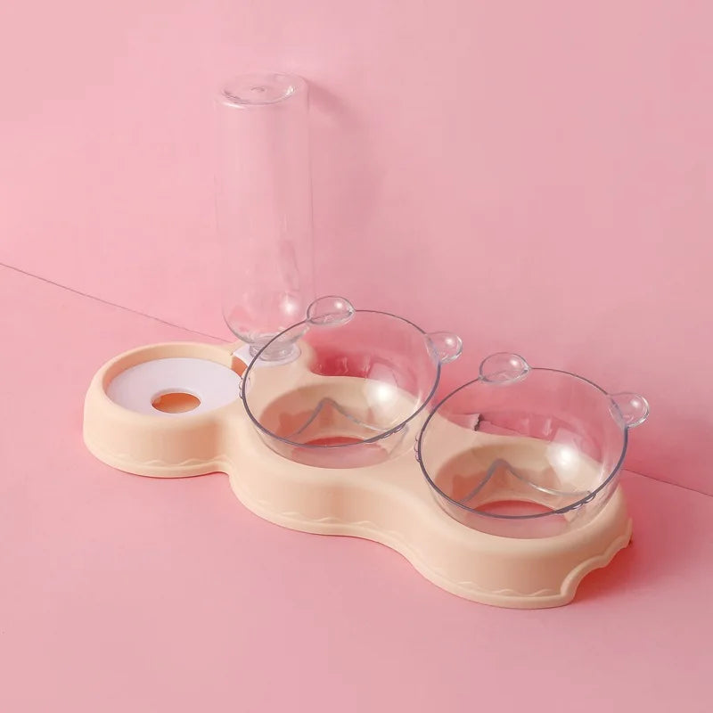 Raised Pet Feeding Station Tilted 3-Bowl Design With 500ML Water Bottle Fall 2025 Comfort-Grip Spine Protection