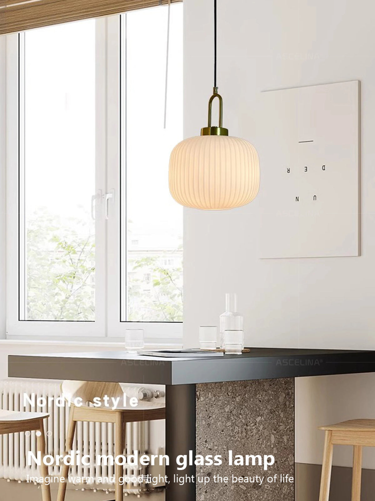 Japandi Glass Pendant Light Japanese Scandinavian Hanging Lamp Warm