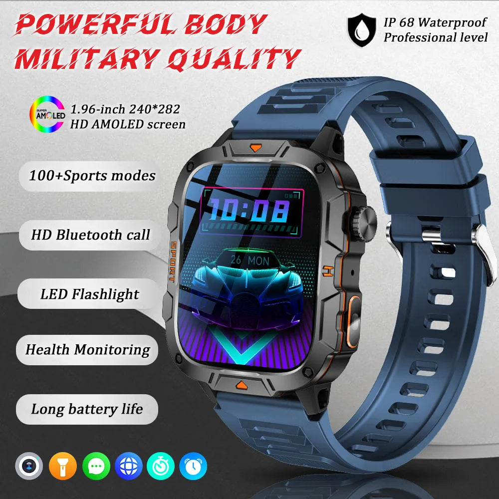 1.96 Inch AMOLED Display, 5ATM Water-Resistant, Bluetooth Call Fitness Tracker, Fall 2025 – Smartwatch Rugged Military Grade