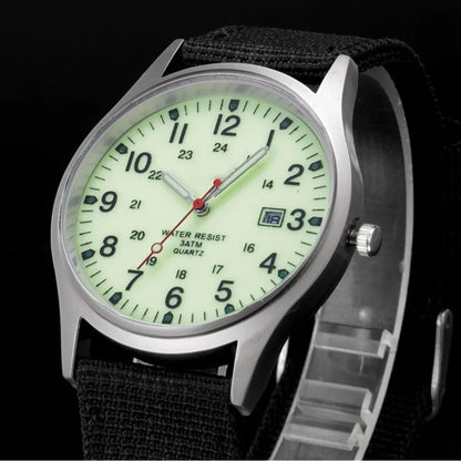 Field Quartz Watch Nylon Strap Military Style Date Luminous