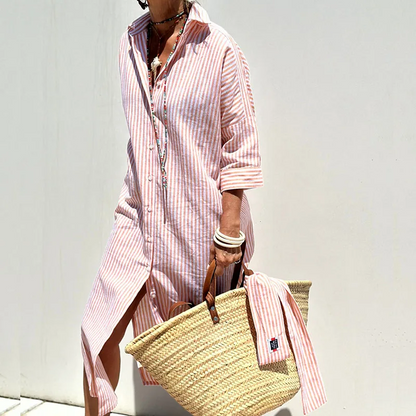 Variant image for Elegant Women's Striped Shirt Dress, Comfortable Casual Wear for Summer, Versatile Fit in Premium Fabric, Sizes S-XL-1