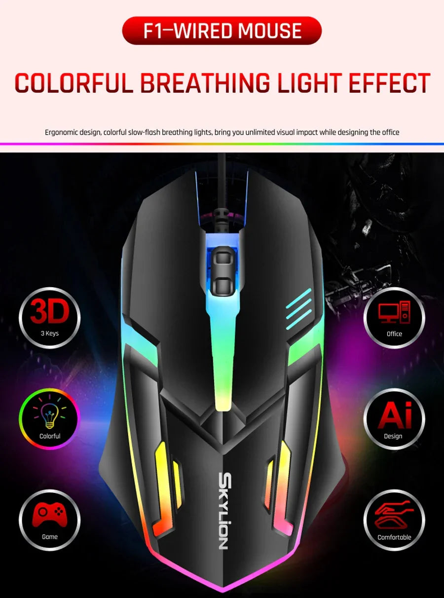 Wired RGB Gaming Mouse 3 Button USB Accurate Office