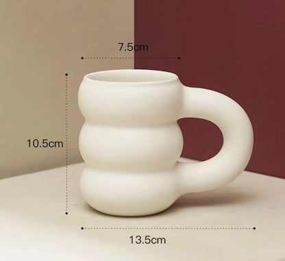 Ceramic Mug Comfort-Grip Handgrip Sculptural Scandinavian Coffee Cup Fall 2025, Oversized Handle Cozy Gift