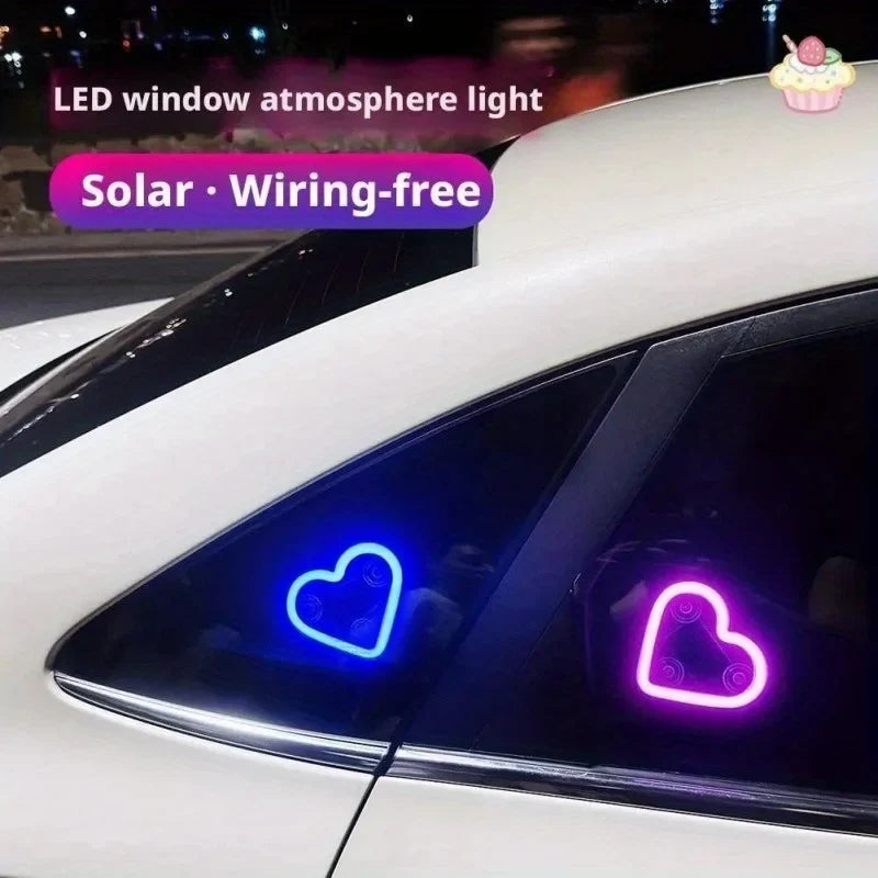 Window Car Neon Light Heart Shaped LED Interior Lamp TikTok Viral Fall 2026 Solar Powered Wiring Free