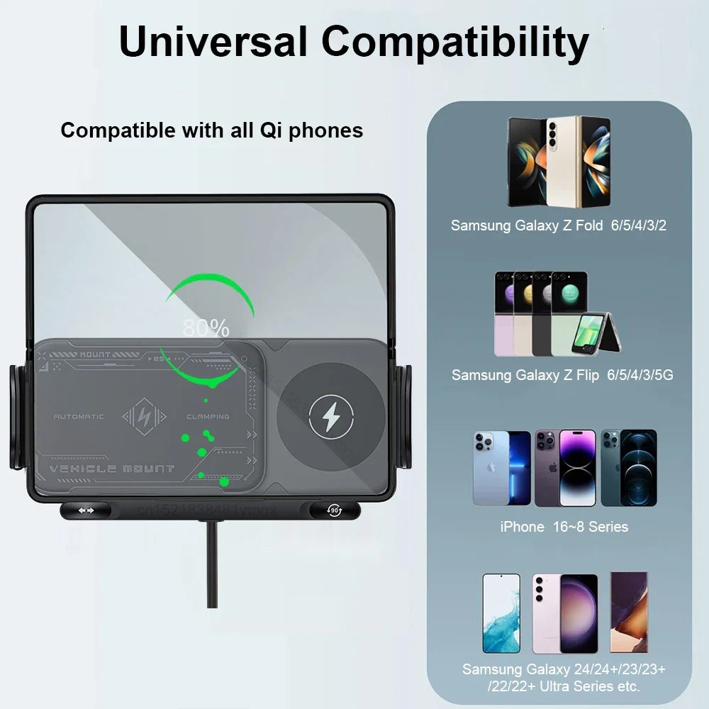 Wireless2026 Edition Car Charger Dual Coil Fold Screen Mount Fast Charge For Foldable Phones Air Vent Car Holder Fall