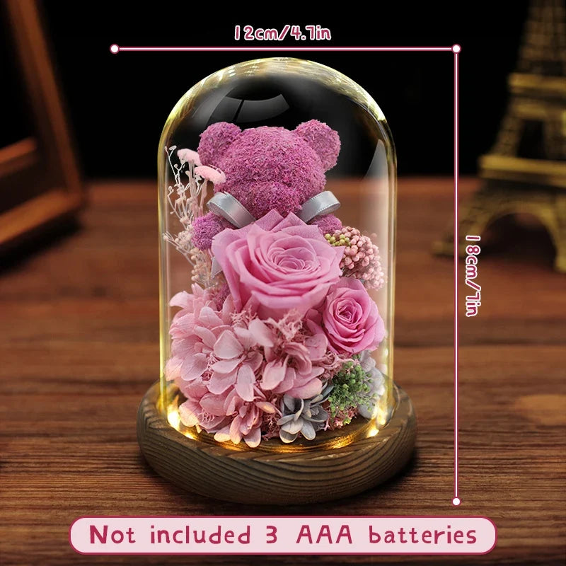 A Thoughtful Valentine's Day Surprise for Her – Eternal Preserved Rose Gift Box with Teddy Bear