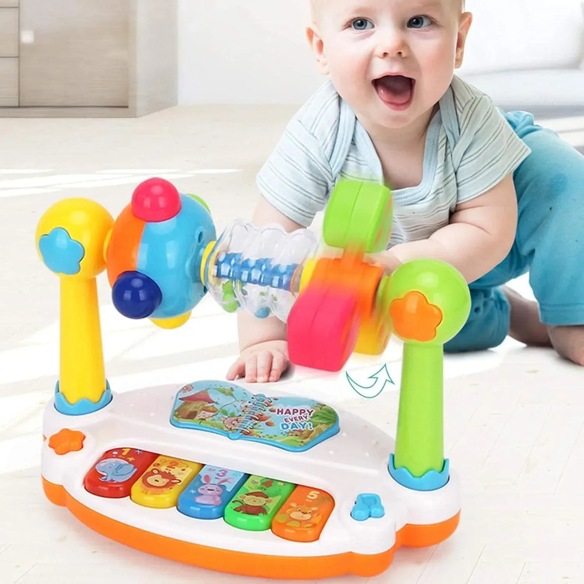 Piano Baby Toys Kids Rotating Keyboard With Light Sound