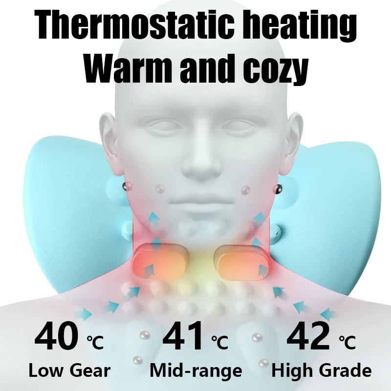 Comfort-Grip Support Pillow – Motor-Driven Cervical Massager Neck Stretcher with Heating