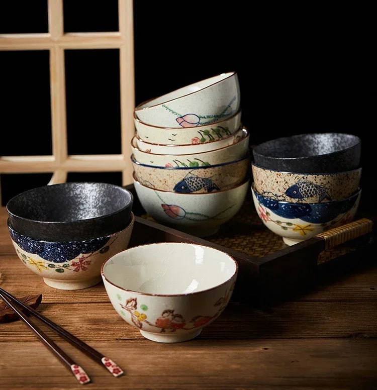 Ceramic 4.5 Inch Japanese Rice Bowl Retro Household Tableware