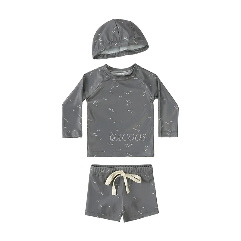 Long-Sleeve Rash Guard Top, Shorts, Polyester, Summer Beachwear – Fast-dry Unisex Baby Swimwear 2-Piece Kit