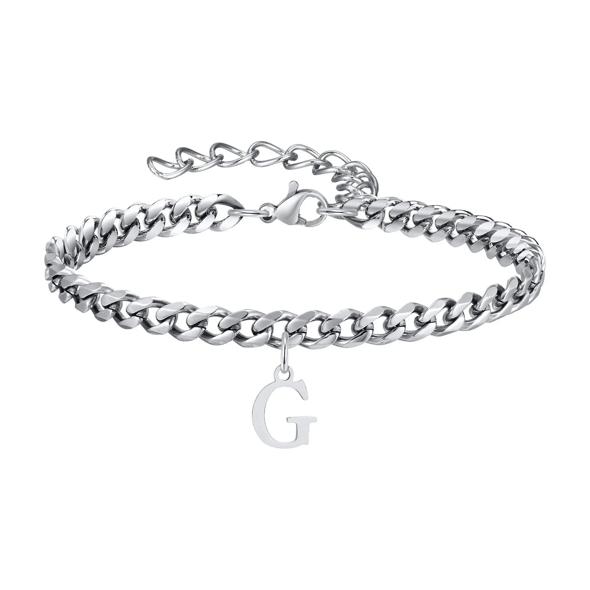 Initials Cuban Link Bracelet Stainless Steel Flexible