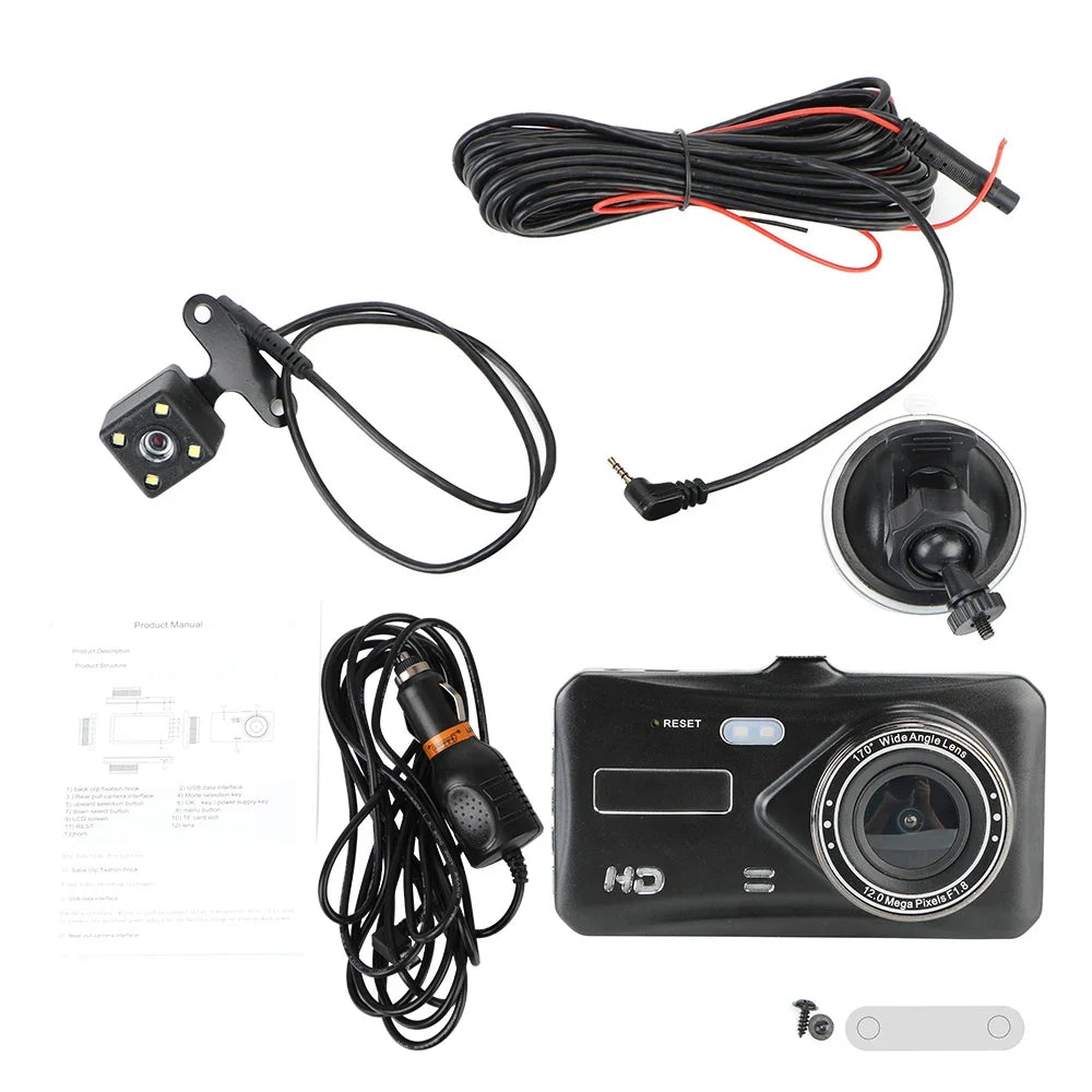 DVR Car Dual Lens DashCam 4" HD 1080P 32 GB Touch Screen Video Recorder