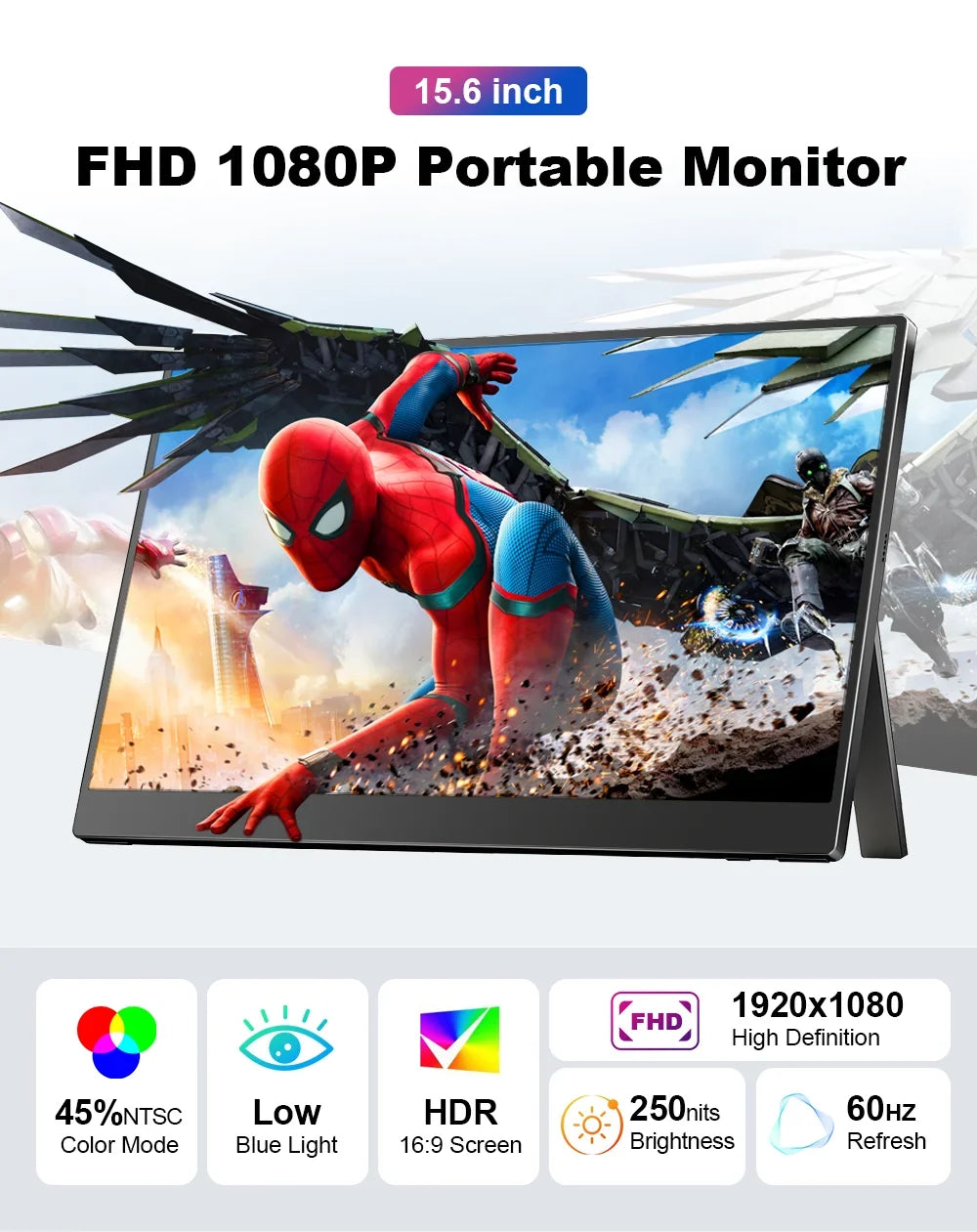 Travel-Friendly 15.6 Inch FHD IPS Gaming Monitor 3ms Speaker