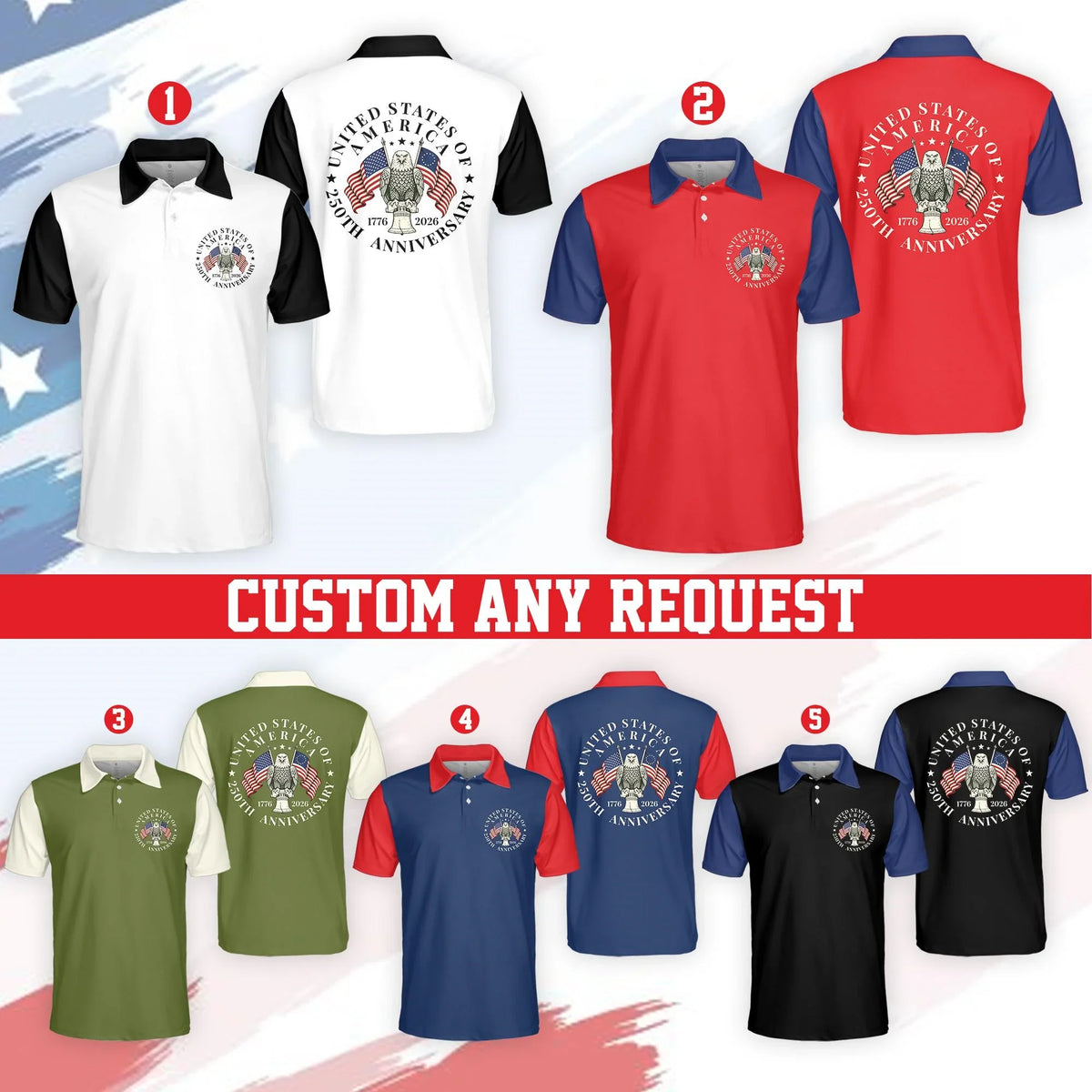 men's Breathable golf polo shirt - short sleeve, cotton blend, for patriotic events