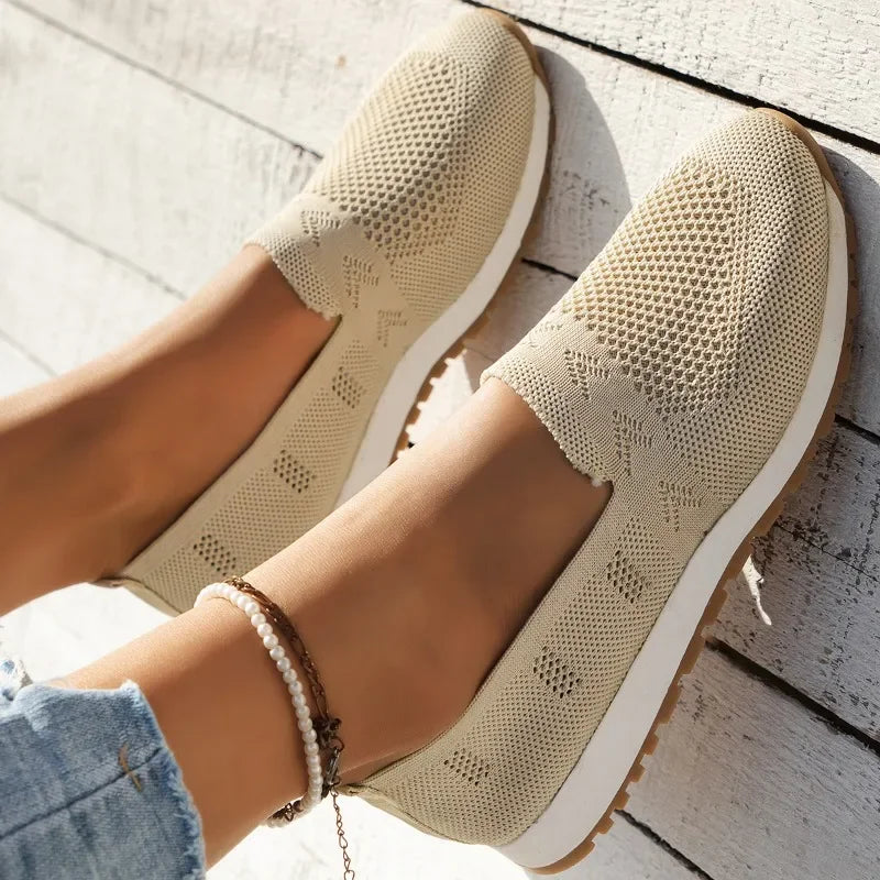 Color Solid Casual Flats Slip-On Mesh Breathable Round Toe Shoes Women's