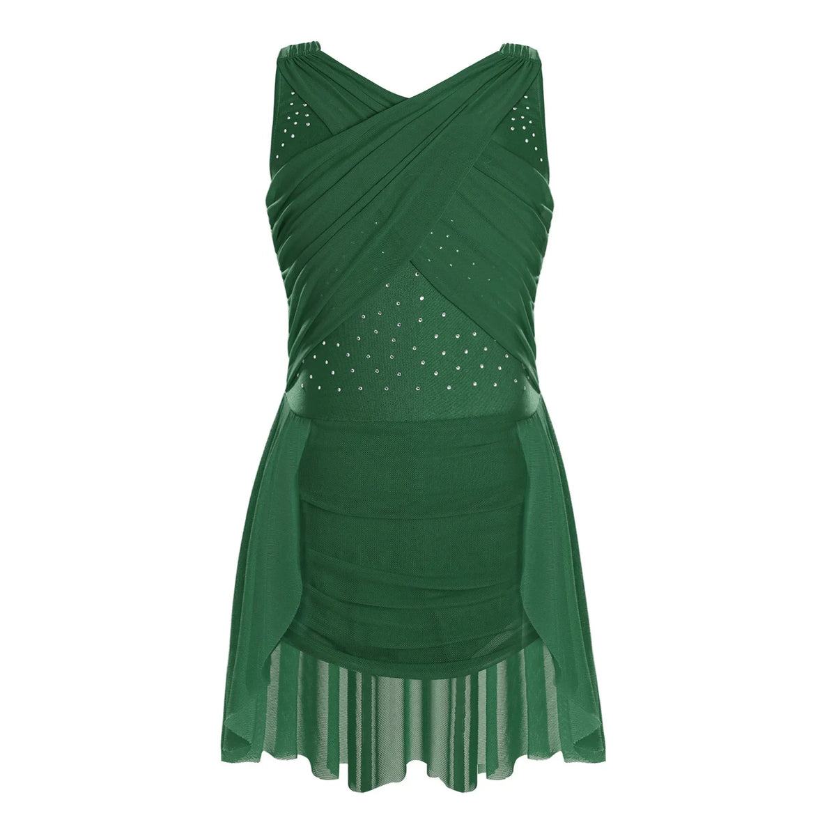 Light Girls' Leotard - Rhinestone Embellished, Mesh Skirt, Polyester/Nylon/Elastane, For Ballet, Gymnastics