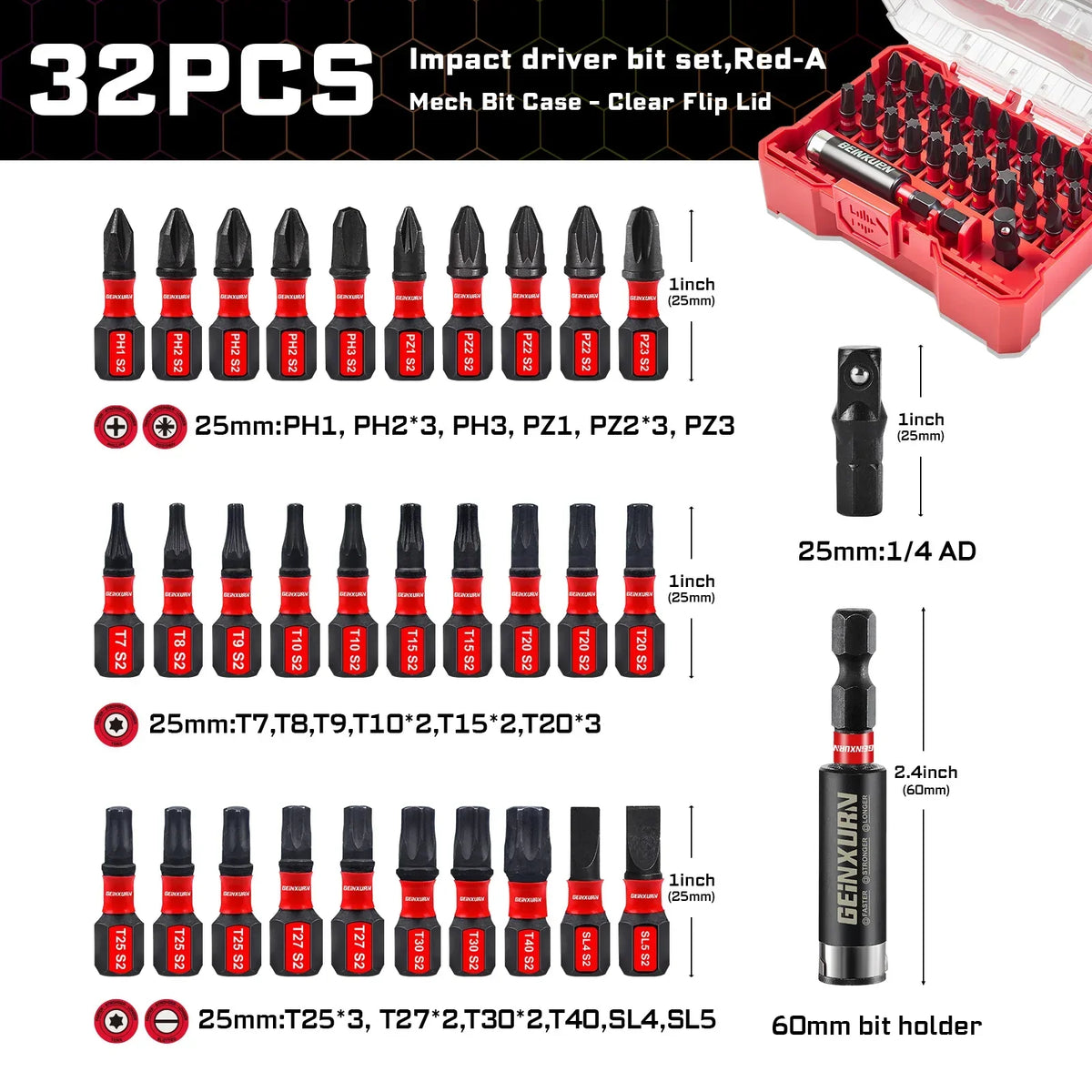 Impact Screwdriver Bits Kit S2 Steel 32Piece With Magnetic Bit Holder And Case Fall 2025 DIY Gift