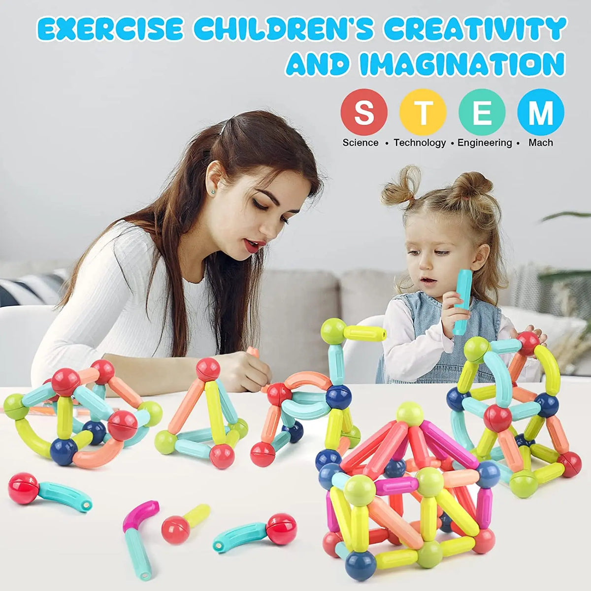 Magnetic Building Blocks Kit for Kids - Montessori Educational Toy for Toddlers, Creative Magnet Construction Gift