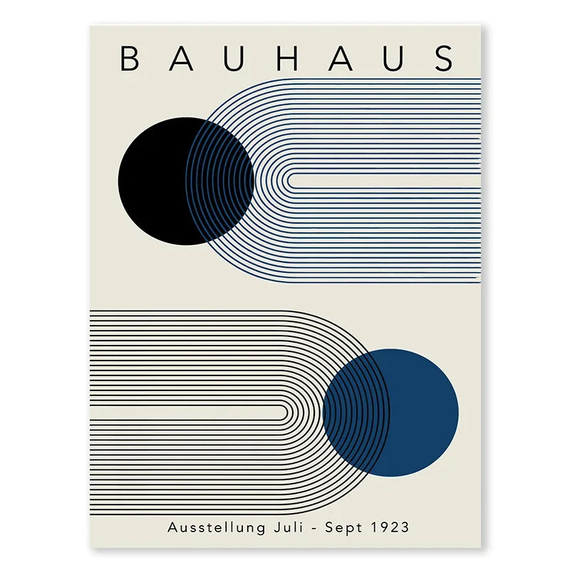 Abstract Blue Bauhaus Canvas Wall Art Contemporary Bedroom