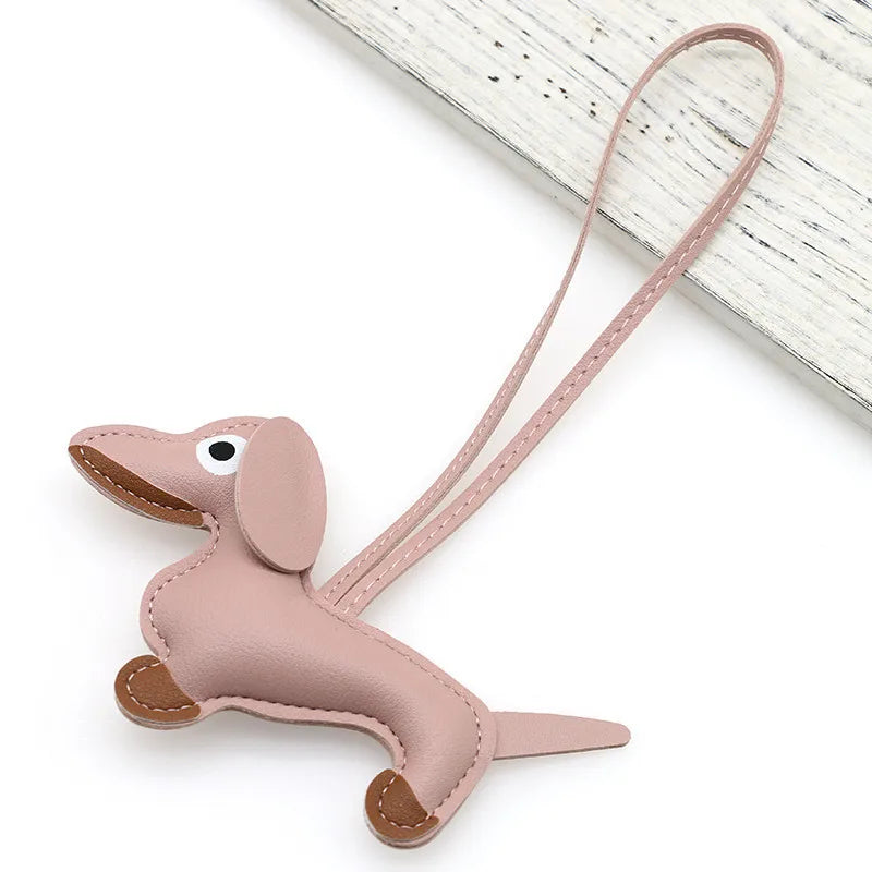 Pu Dachshund Leather Bag Charm Baseball Keychain Gift