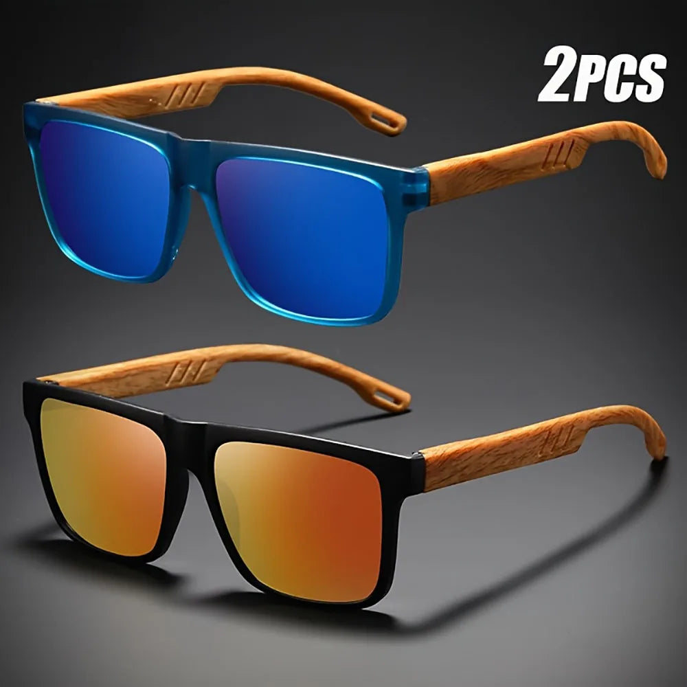 Square Sunglasses Frame Unisex Outdoor Eyewear UV400 Protection Summer 2026 Trend Wood Grain Hinges