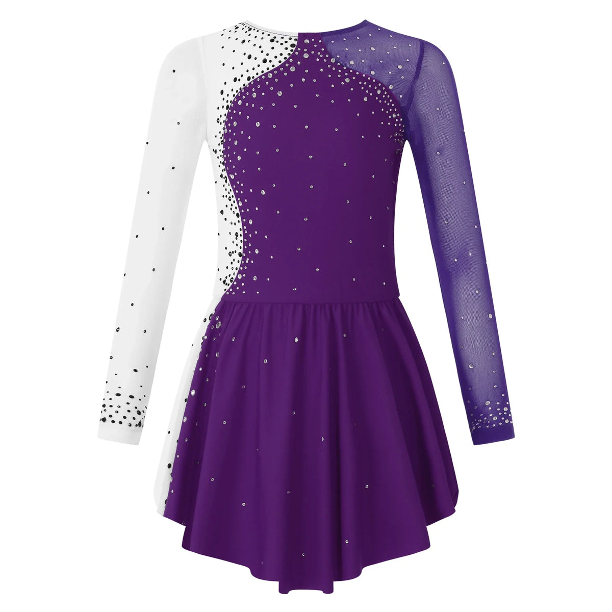 long sleeve rhinestone accents, jersey, dance performance costume – Stretchy girls figure skating dress