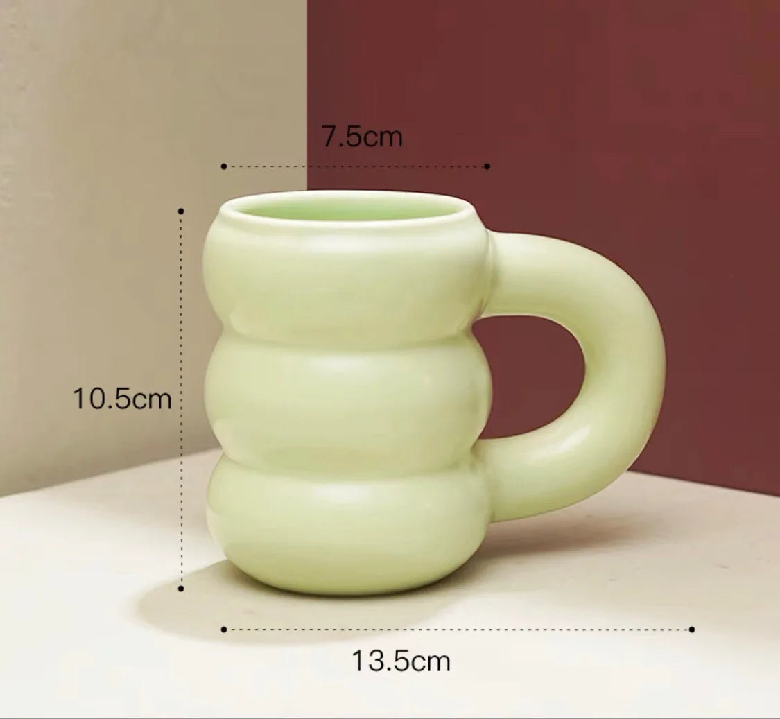 Ceramic Mug Comfort-Grip Handgrip Sculptural Scandinavian Coffee Cup Fall 2025, Oversized Handle Cozy Gift